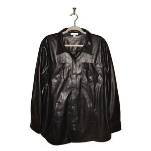 CALVIN KLEIN $128 Black‎ Faux Leather Snap Front Oversized Shirt Jacket XL